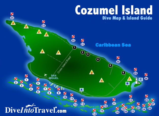 Cozumel Dive Map - Scuba Diving Dive Location and  Reef Locations